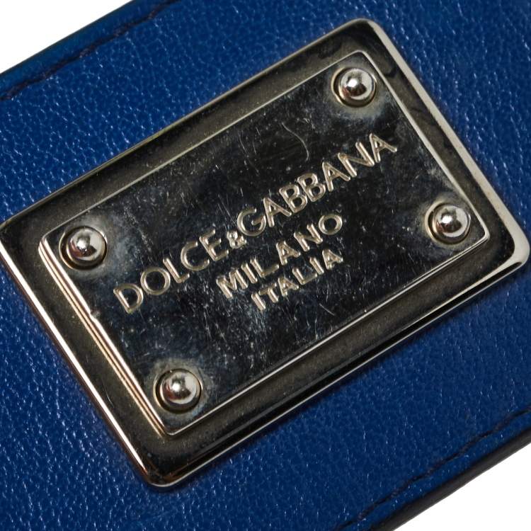 Pre Owned Dolce & Gabbana Blue Leather Logo Plaque Key Ring