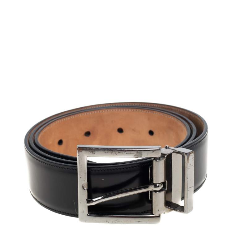 Pre Owned Dolce & Gabbana Black Glossy Leather Classic Belt 90CM