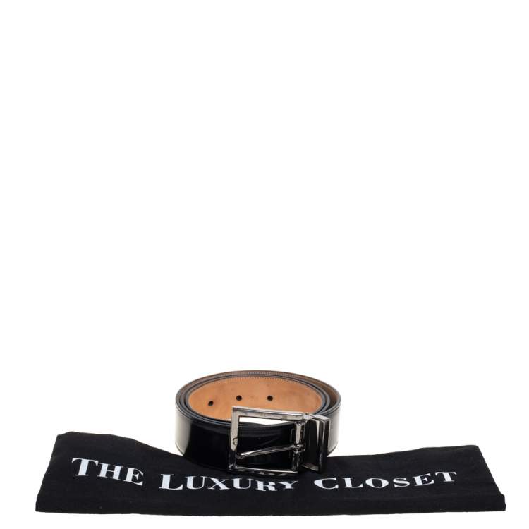 Pre Owned Dolce & Gabbana Black Glossy Leather Classic Belt 90CM