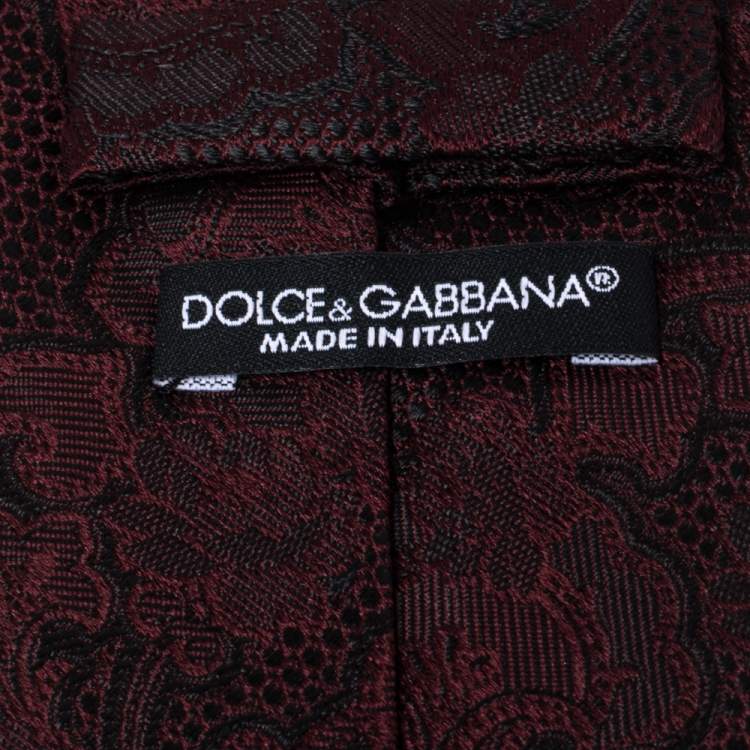 Pre Owned Dolce & Gabbana Burgundy Floral Silk Jacquard Tie