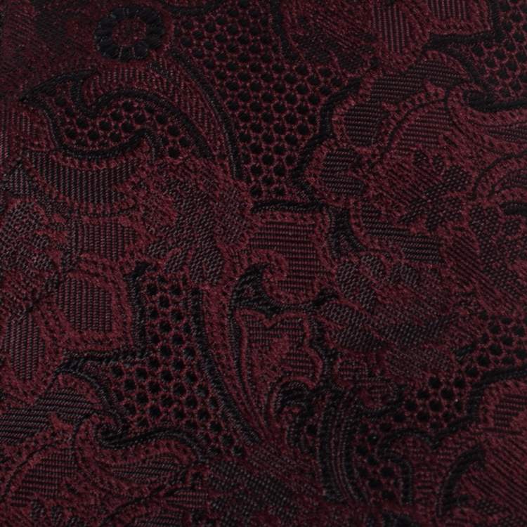 Pre Owned Dolce & Gabbana Burgundy Floral Silk Jacquard Tie