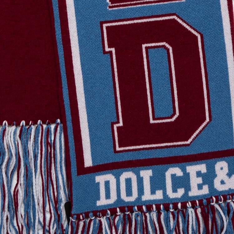 Pre Owned Dolce & Gabbana Bicolor Royal Love Fringed Intarsia Knit Scarf