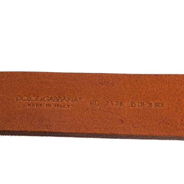 Pre Owned Dolce & Gabbana Brown Ombre Leather Logo Plaque Belt 95CM