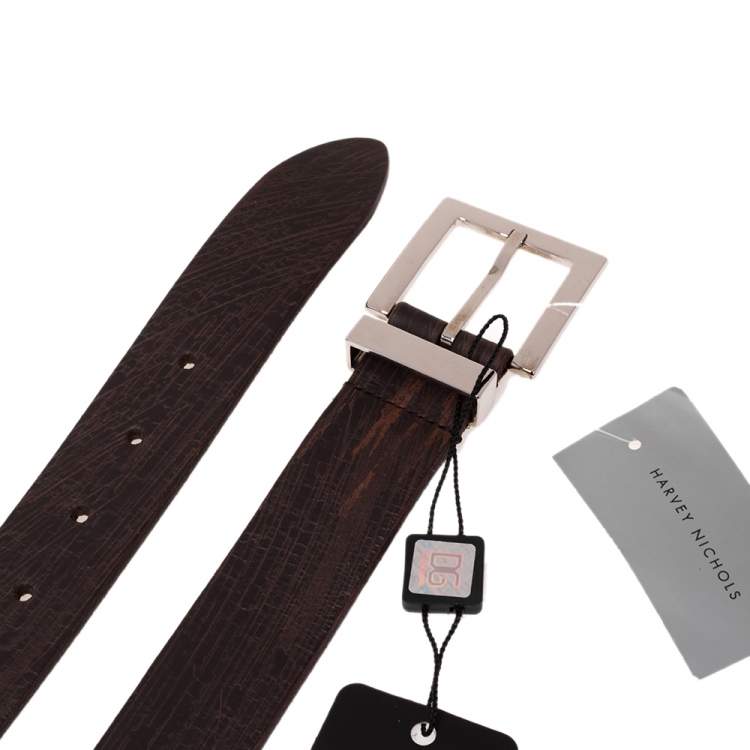 Pre Owned Dolce & Gabbana Dark Brown Leather Logo Plague Buckle Belt 95CM