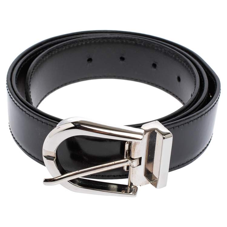 Pre Owned Dolce & Gabbana Black Glossy Leather Belt 95CM