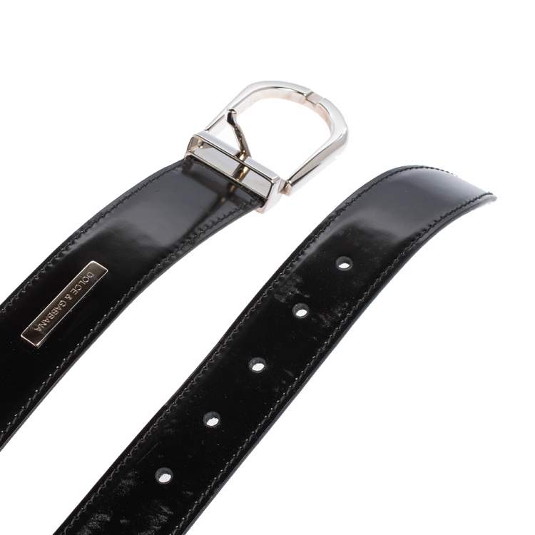 Pre Owned Dolce & Gabbana Black Glossy Leather Belt 95CM