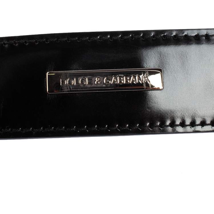 Pre Owned Dolce & Gabbana Black Glossy Leather Belt 95CM