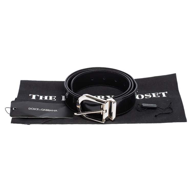 Pre Owned Dolce & Gabbana Black Glossy Leather Belt 95CM