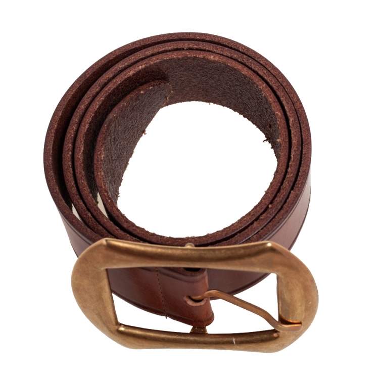 Pre Owned Dolce & Gabbana Brown Leather Buckle Belt 90 CM