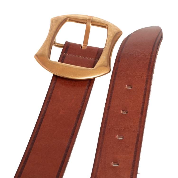 Pre Owned Dolce & Gabbana Brown Leather Buckle Belt 90 CM