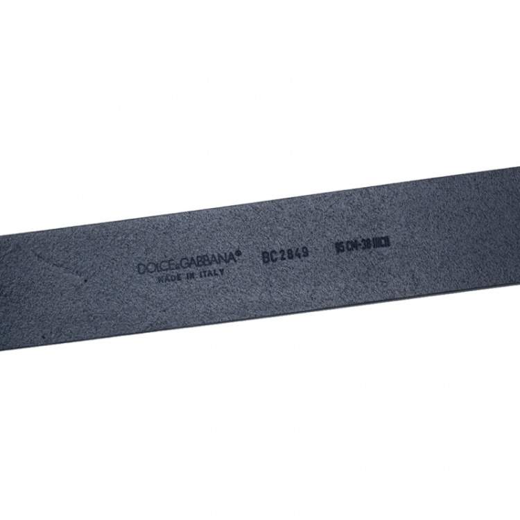 Pre Owned Dolce & Gabbana Navy Blue Leather Logo Plaque Belt 95 CM