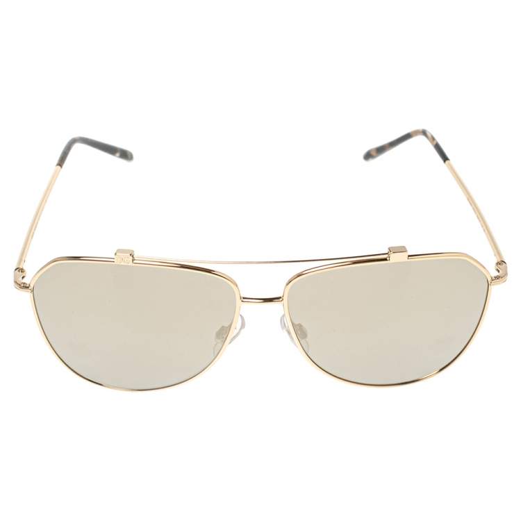 Pre Owned Dolce & Gabbana Gold / Gold Mirrored DG2190 Pilot Sunglasses