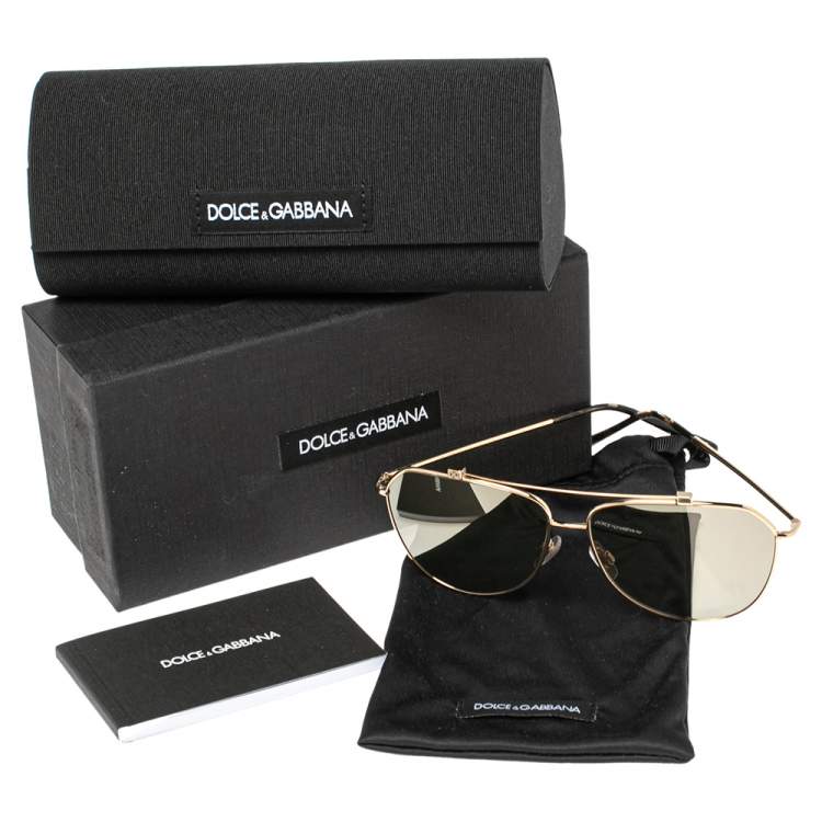 Pre Owned Dolce & Gabbana Gold / Gold Mirrored DG2190 Pilot Sunglasses