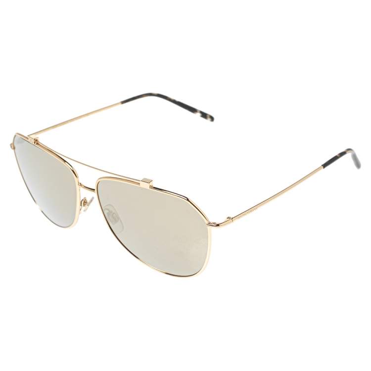 Pre Owned Dolce & Gabbana Gold / Gold Mirrored DG2190 Pilot Sunglasses