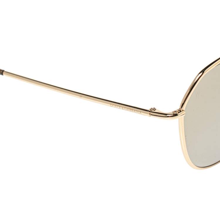 Pre Owned Dolce & Gabbana Gold / Gold Mirrored DG2190 Pilot Sunglasses