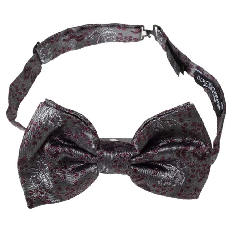 مملوكة مسبقًا Dolce & Gabbana Grey Floral Silk Jacquard Bow Tie