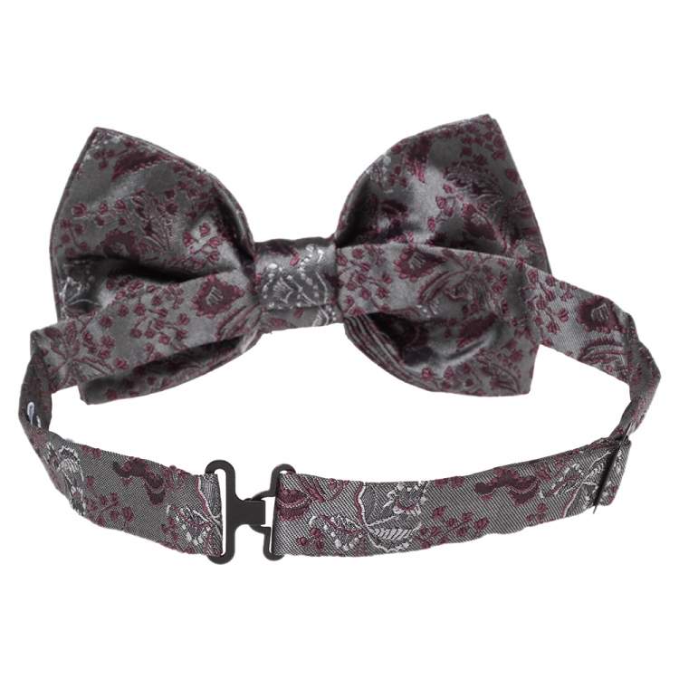 مملوكة مسبقًا Dolce & Gabbana Grey Floral Silk Jacquard Bow Tie