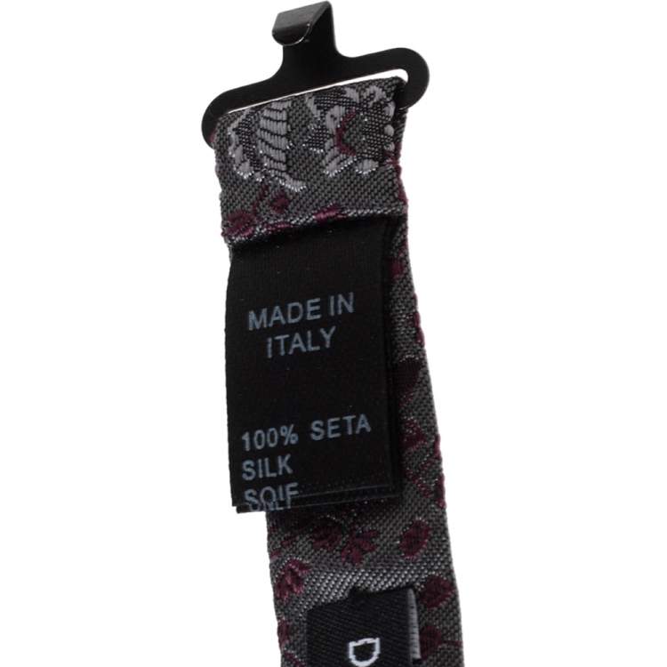 مملوكة مسبقًا Dolce & Gabbana Grey Floral Silk Jacquard Bow Tie