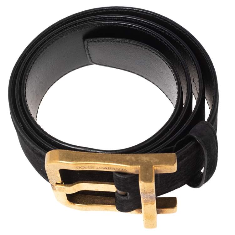 مملوكة مسبقًا Dolce & Gabbana Black Suede Buckle Belt 100CM