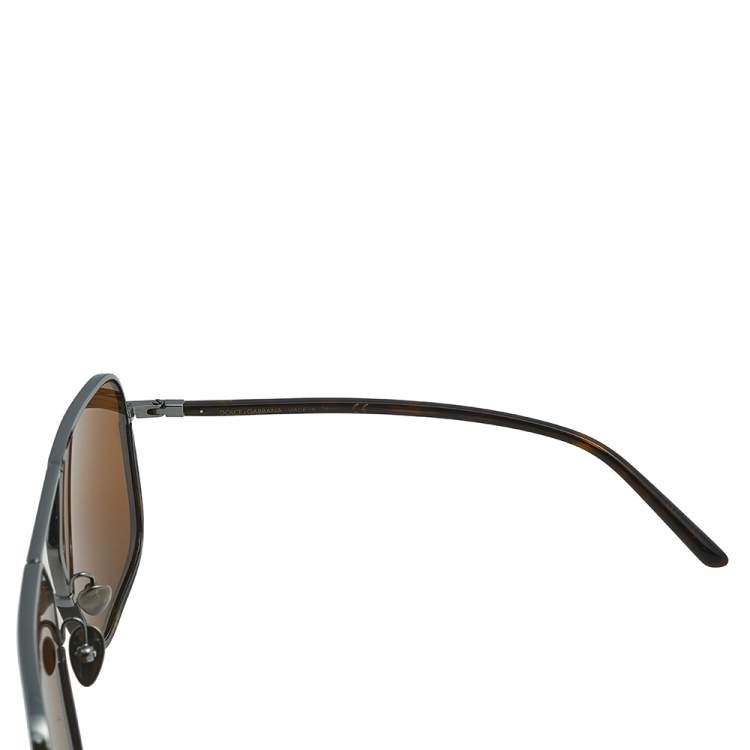 Pre Owned Dolce & Gabbana Gunmetal Tone/ Brown DG 2193 Navigator Sunglasses