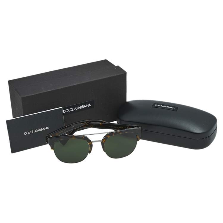 Pre Owned Dolce & Gabbana Brown Havana/ Green DG 4317 Clubmaster Sunglasses