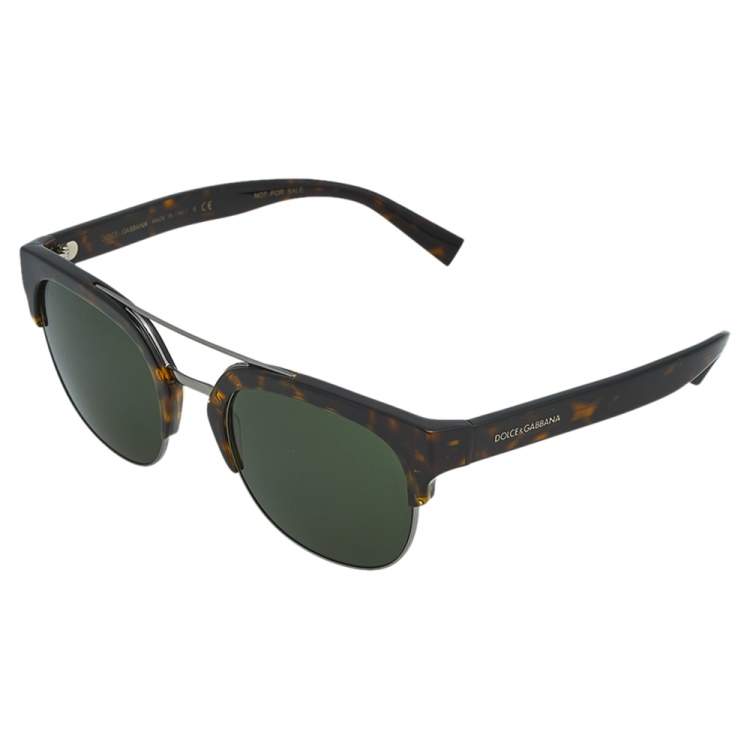 Pre Owned Dolce & Gabbana Brown Havana/ Green DG 4317 Clubmaster Sunglasses