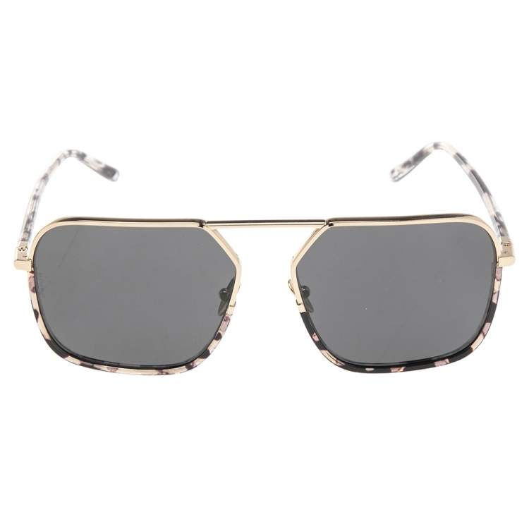 Pre Owned Dolce & Gabbana Black Havana DG2193J Aviator Sunglasses
