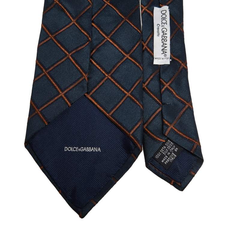 Pre Owned Dolce & Gabbana Cravatte Navy Blue Patterned Silk Jacquard Tie