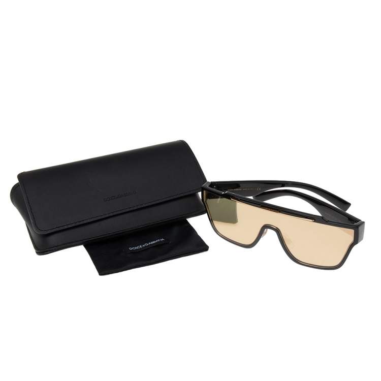 Pre Owned Dolce & Gabbana Black/Gold Mirrored DG-6125 Shield Sunglasses