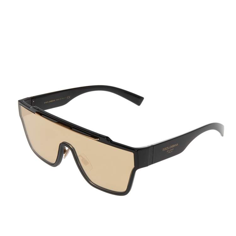 Pre Owned Dolce & Gabbana Black/Gold Mirrored DG-6125 Shield Sunglasses
