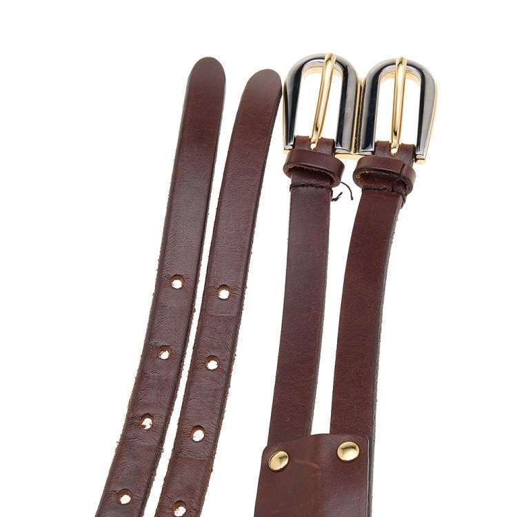 Pre Owned Dolce & Gabbana Dark Brown Leather Double Buckle Belt 95 CM