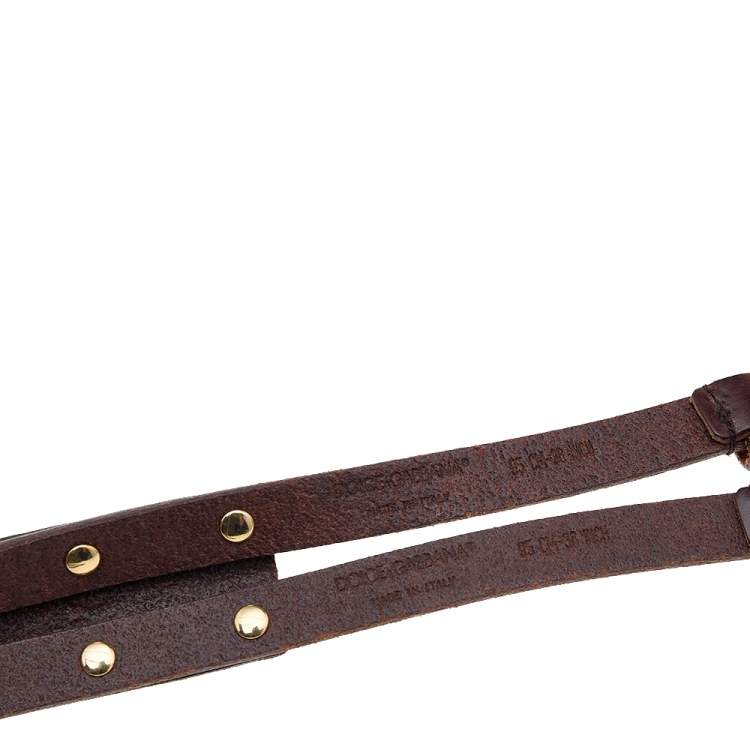 Pre Owned Dolce & Gabbana Dark Brown Leather Double Buckle Belt 95 CM