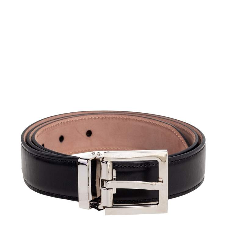Pre Owned Dolce & Gabbana Black Glossy Leather Belt 90CM