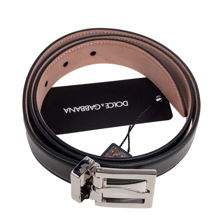 Pre Owned Dolce & Gabbana Black Glossy Leather Belt 90CM