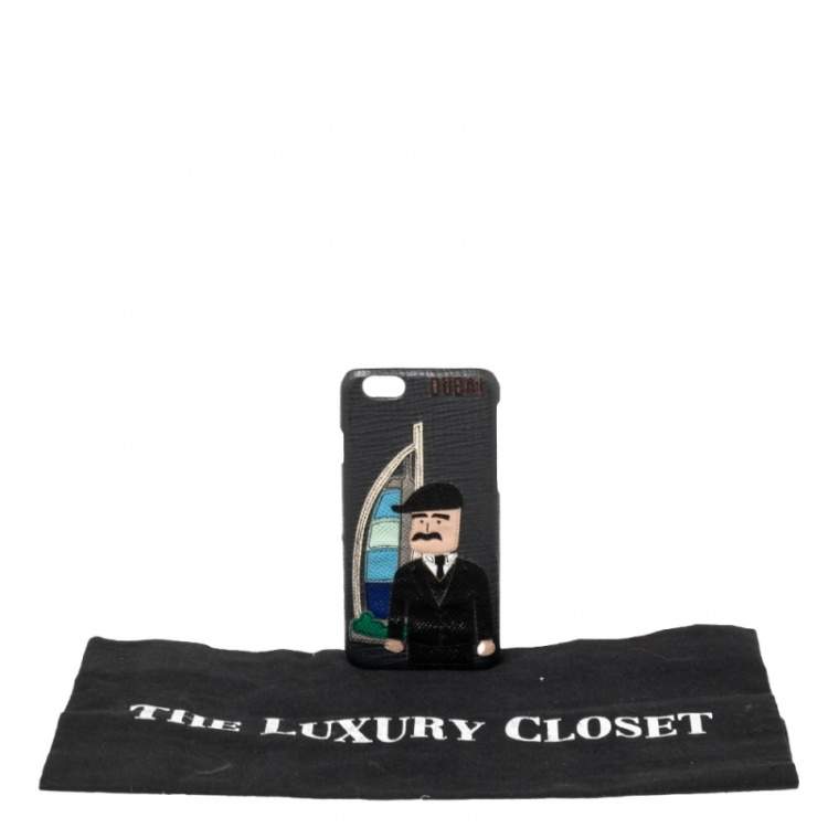 Pre Owned Dolce & Gabbana Black Leather DG Loves Dubai iPhone 6 Cover