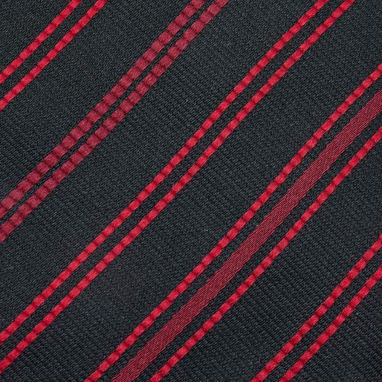 Pre Owned Dolce & Gabbana Red & Black Striped Silk Jacquard Tie