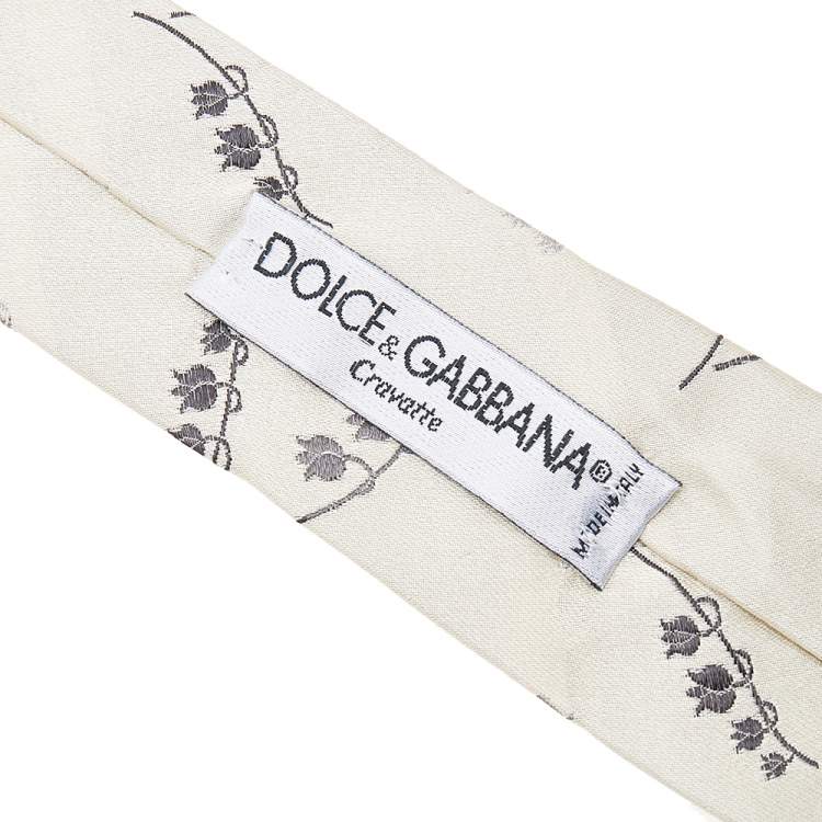 Pre Owned Dolce & Gabbana Cream Floral Silk Jacquard Tie
