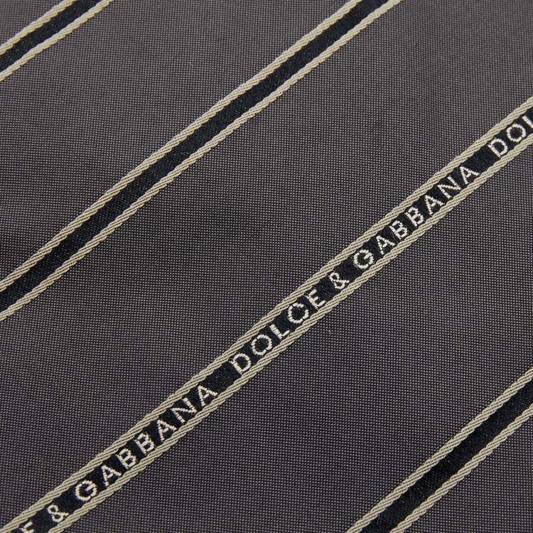 Pre Owned Dolce & Gabbana Grey Striped Silk Tie