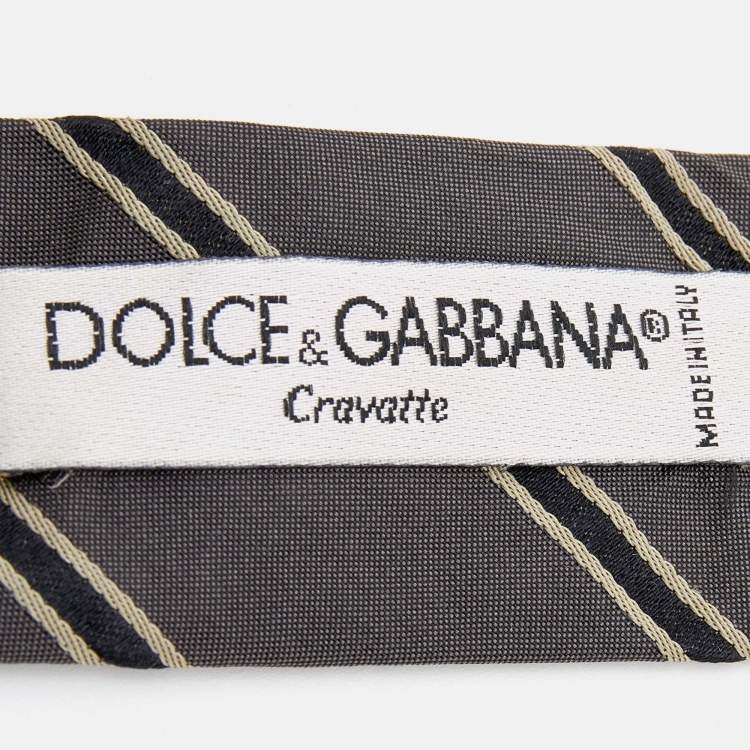 Pre Owned Dolce & Gabbana Grey Striped Silk Tie