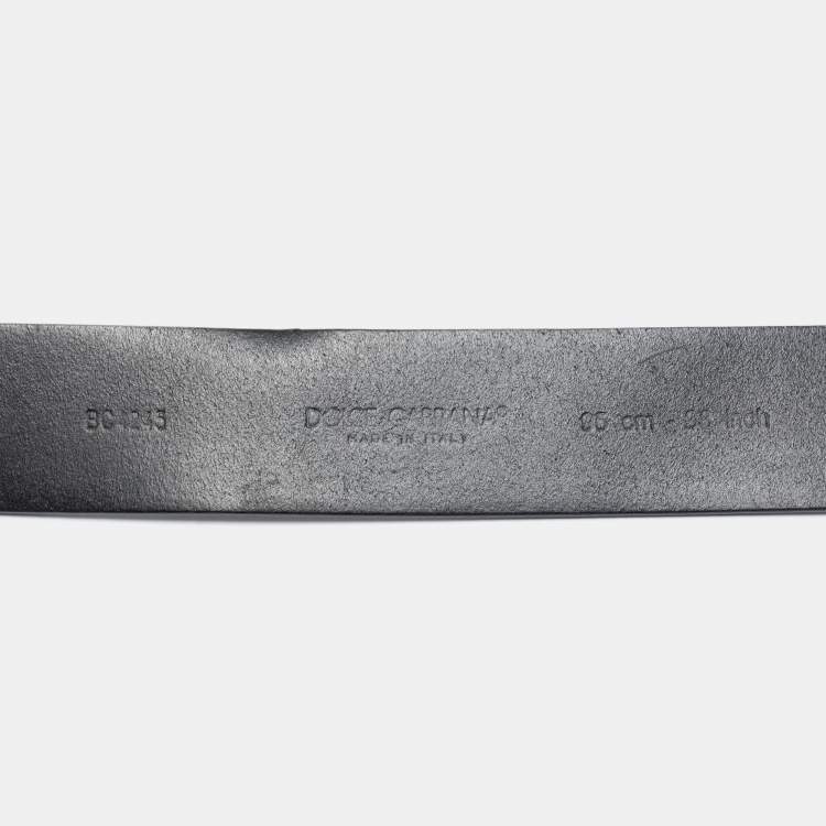 Pre Owned Dolce & Gabbana Navy Blue/Black Leather Logo Buckle Belt 95CM