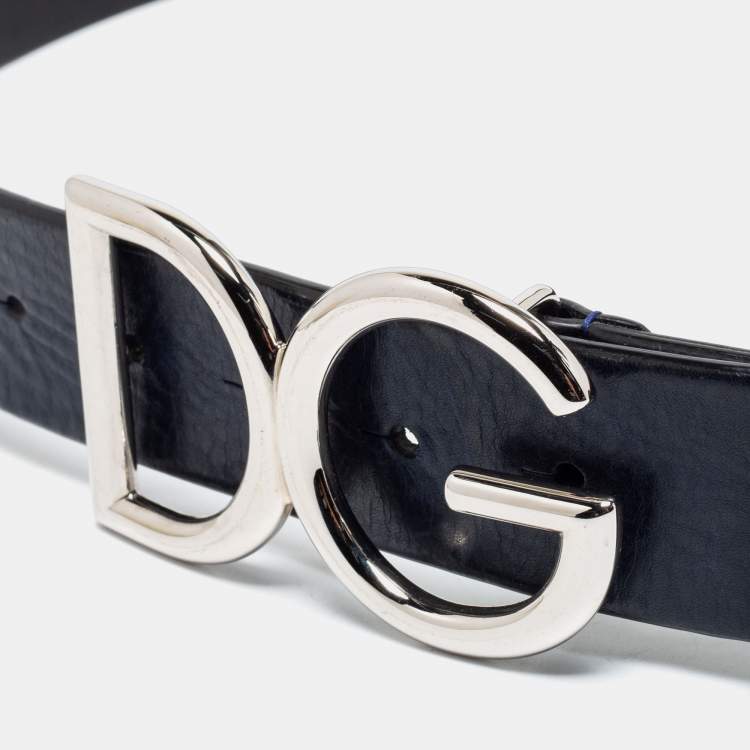 Dolce & Gabbana Navy Blue/Black Leather Logo Buckle Belt 95CM Dolce &  Gabbana | TLC