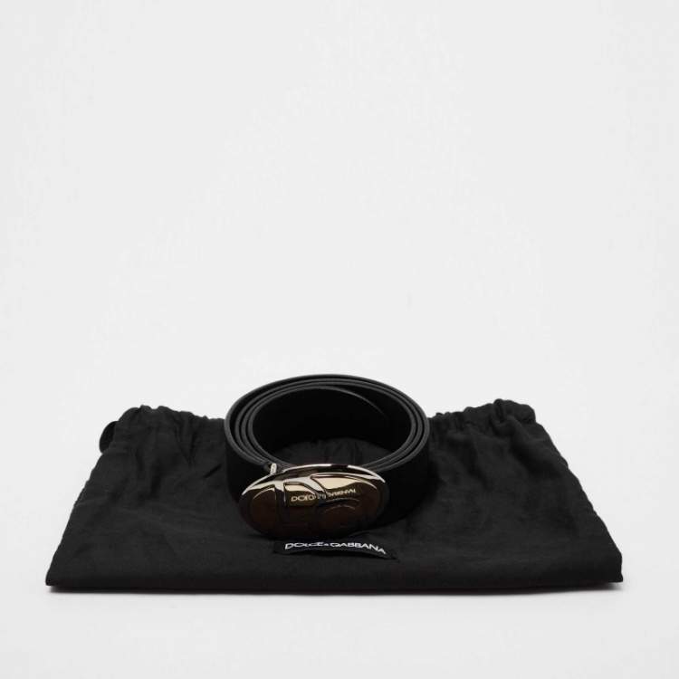 Pre Owned Dolce & Gabbana Black Leather Logo Buckle Belt 90 CM