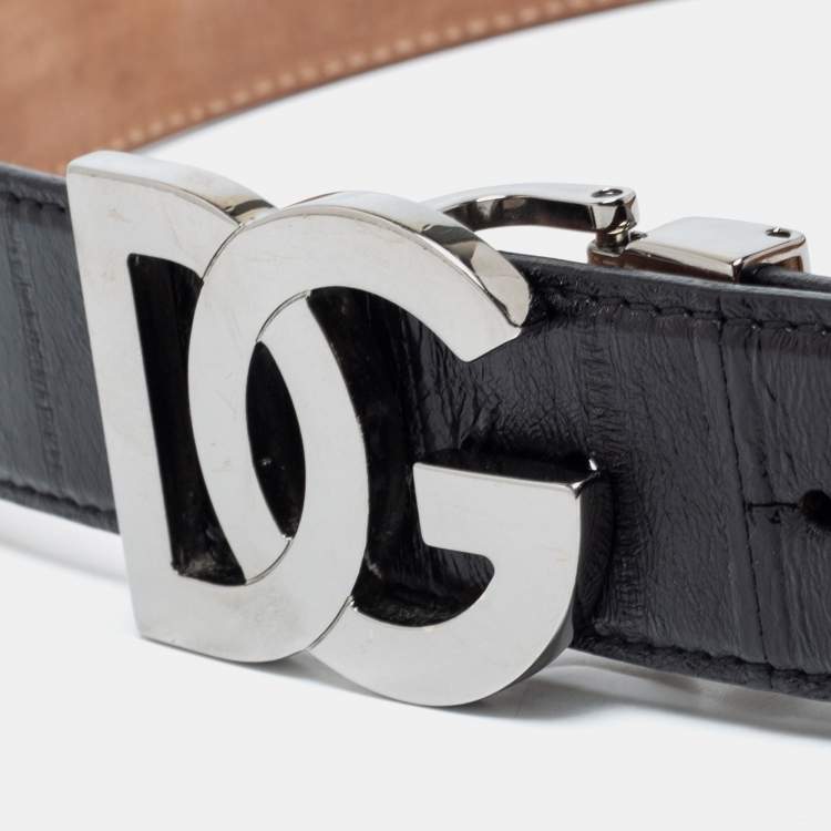 Pre Owned Dolce & Gabbana Black Eel Leather DG Logo Buckle Belt 110 CM