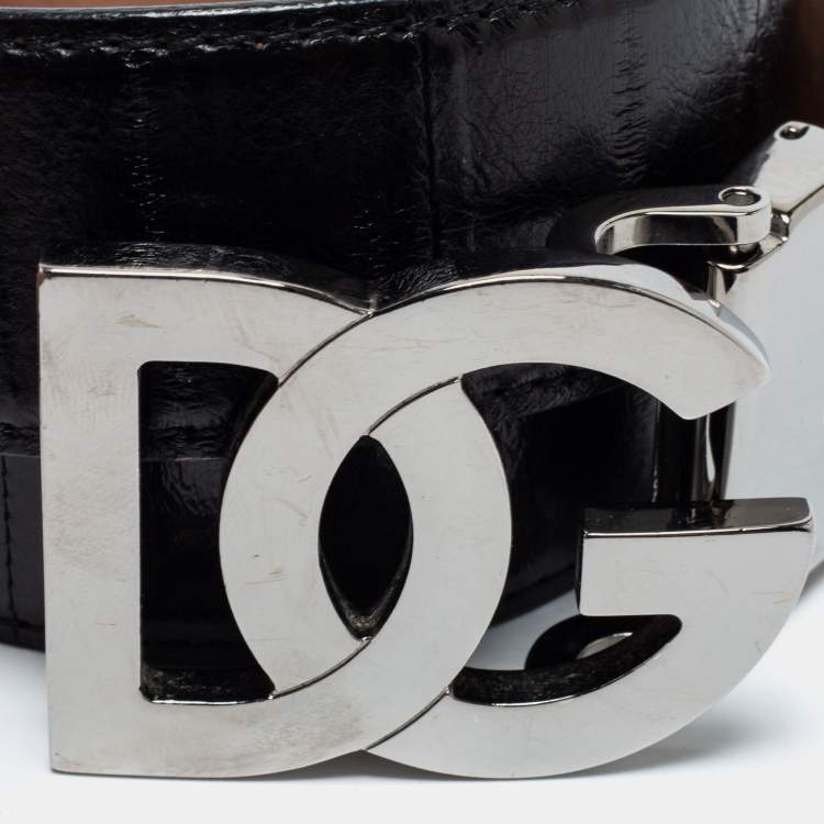 Pre Owned Dolce & Gabbana Black Eel Leather DG Logo Buckle Belt 110 CM