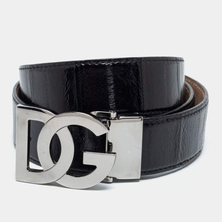 Pre Owned Dolce & Gabbana Black Eel Leather DG Logo Buckle Belt 110 CM