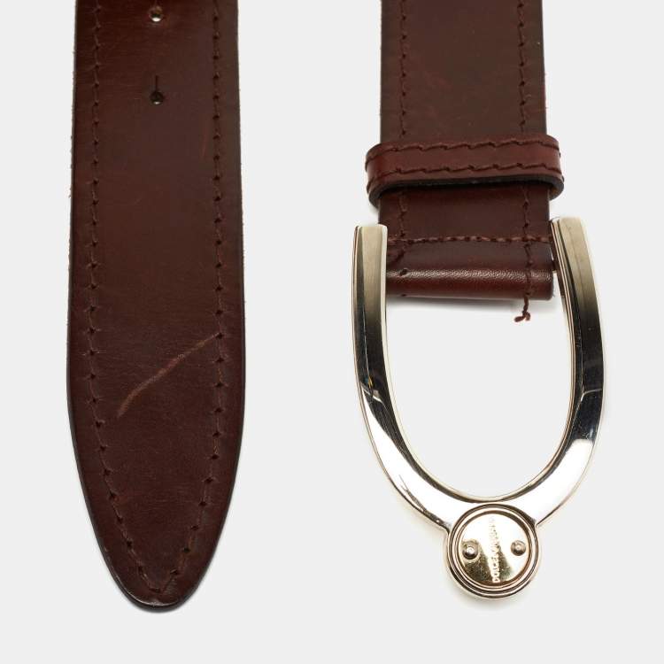 Pre Owned Dolce & Gabbana Brown Leather Buckle Belt 90 CM