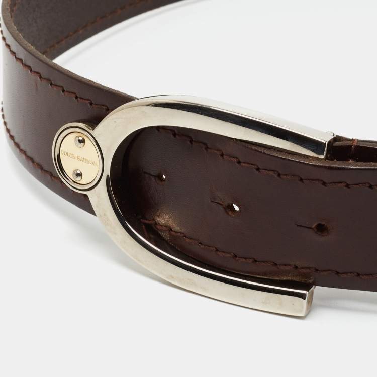Pre Owned Dolce & Gabbana Brown Leather Buckle Belt 90 CM