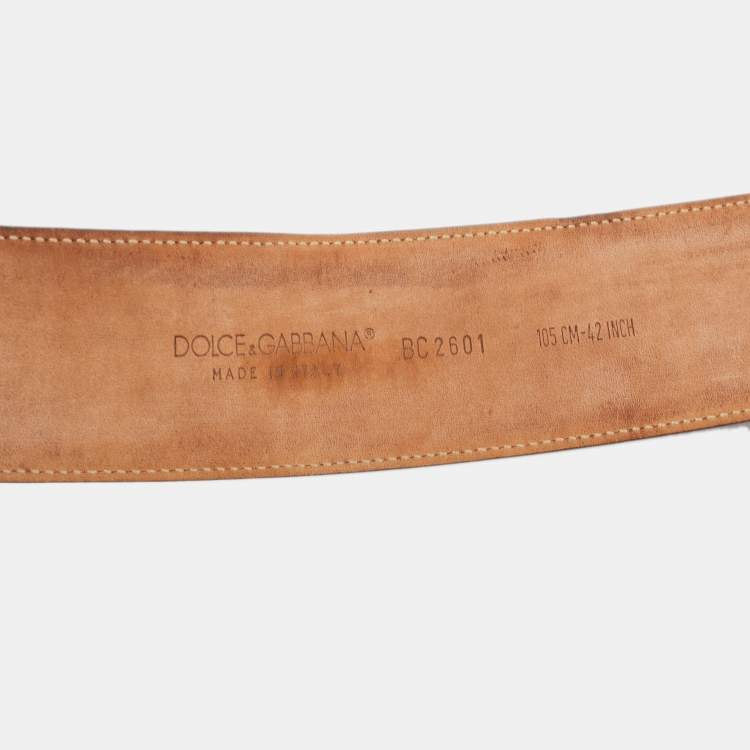 Pre Owned Dolce & Gabbana Black Eel Leather DG Oval Buckle Belt 105CM