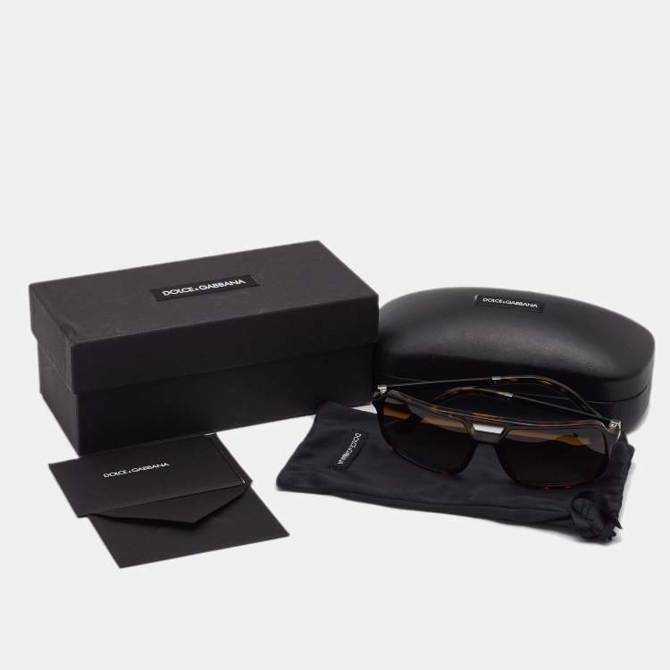 Pre Owned Dolce & Gabbana Brown Tortoise DG4241 Square Sunglasses