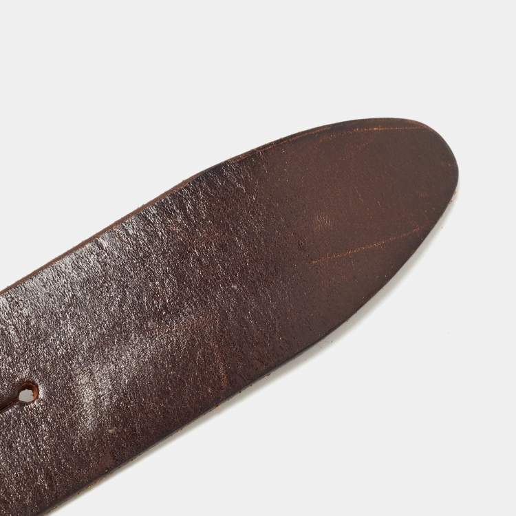 Pre Owned Dolce & Gabbana Brown Leather DG Logo Buckle Belt 90 CM